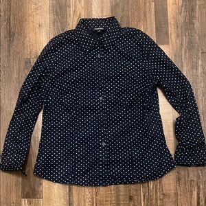 Chadwick’s of Boston Navy Polka Dot Button Down Blouse – Size 14 (Fits M)